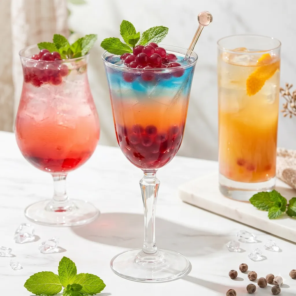 Fizzpop popping boba garnishing a fruit mocktail